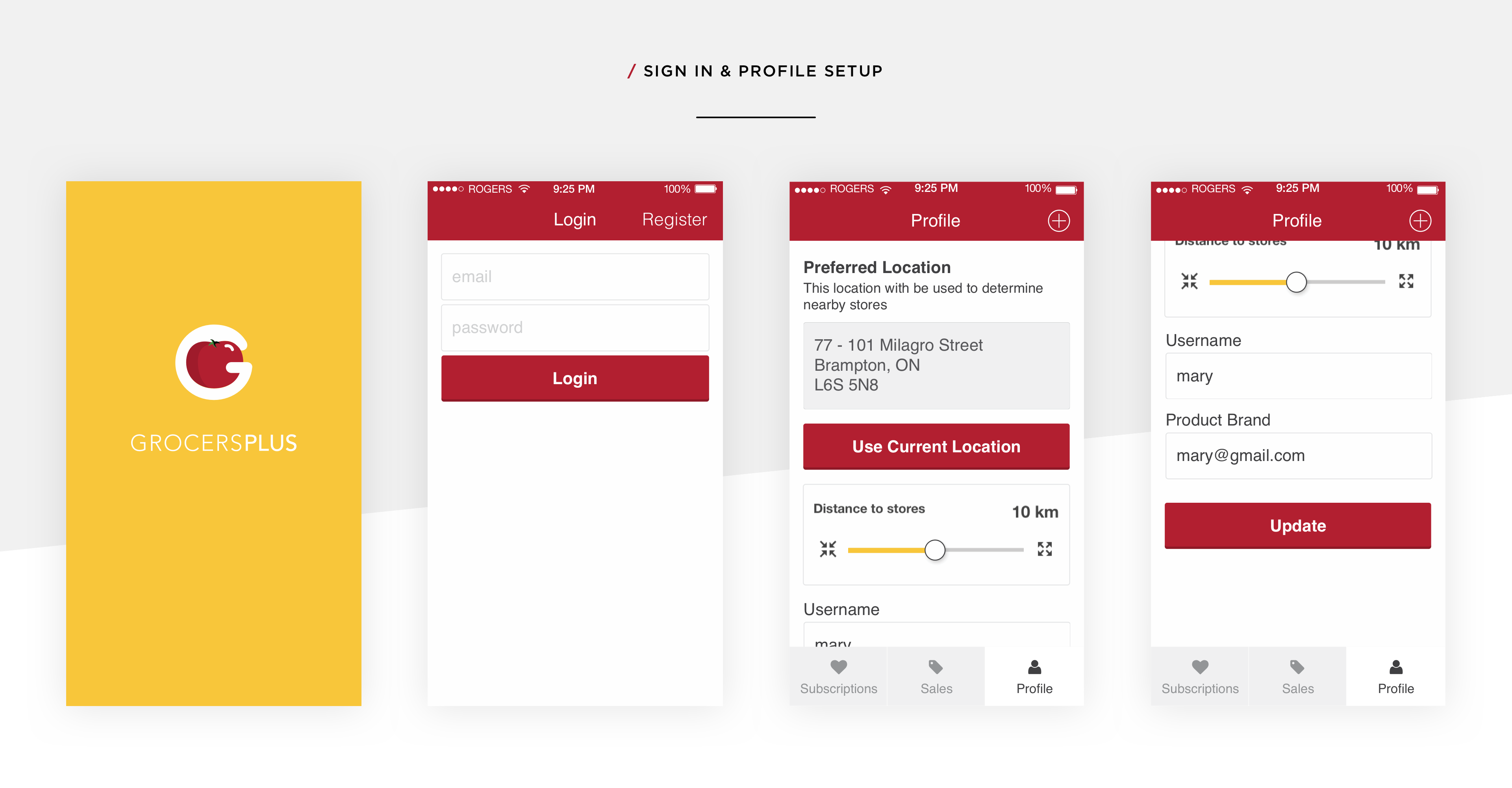 Grocers Plus · sign in and profile setup