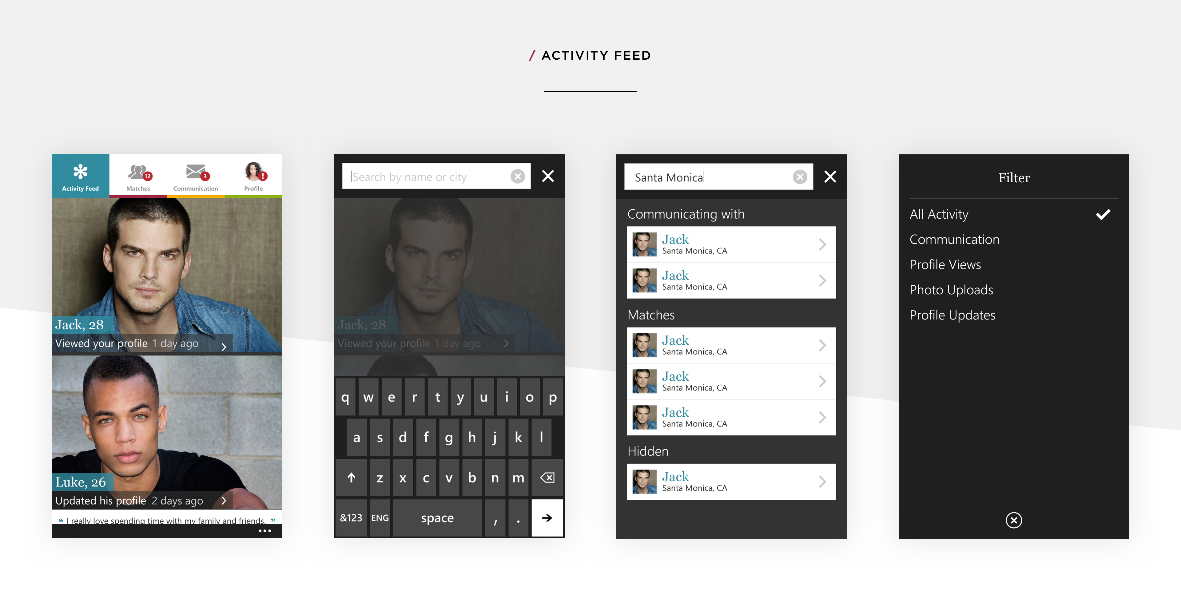 eHarmony activity feed