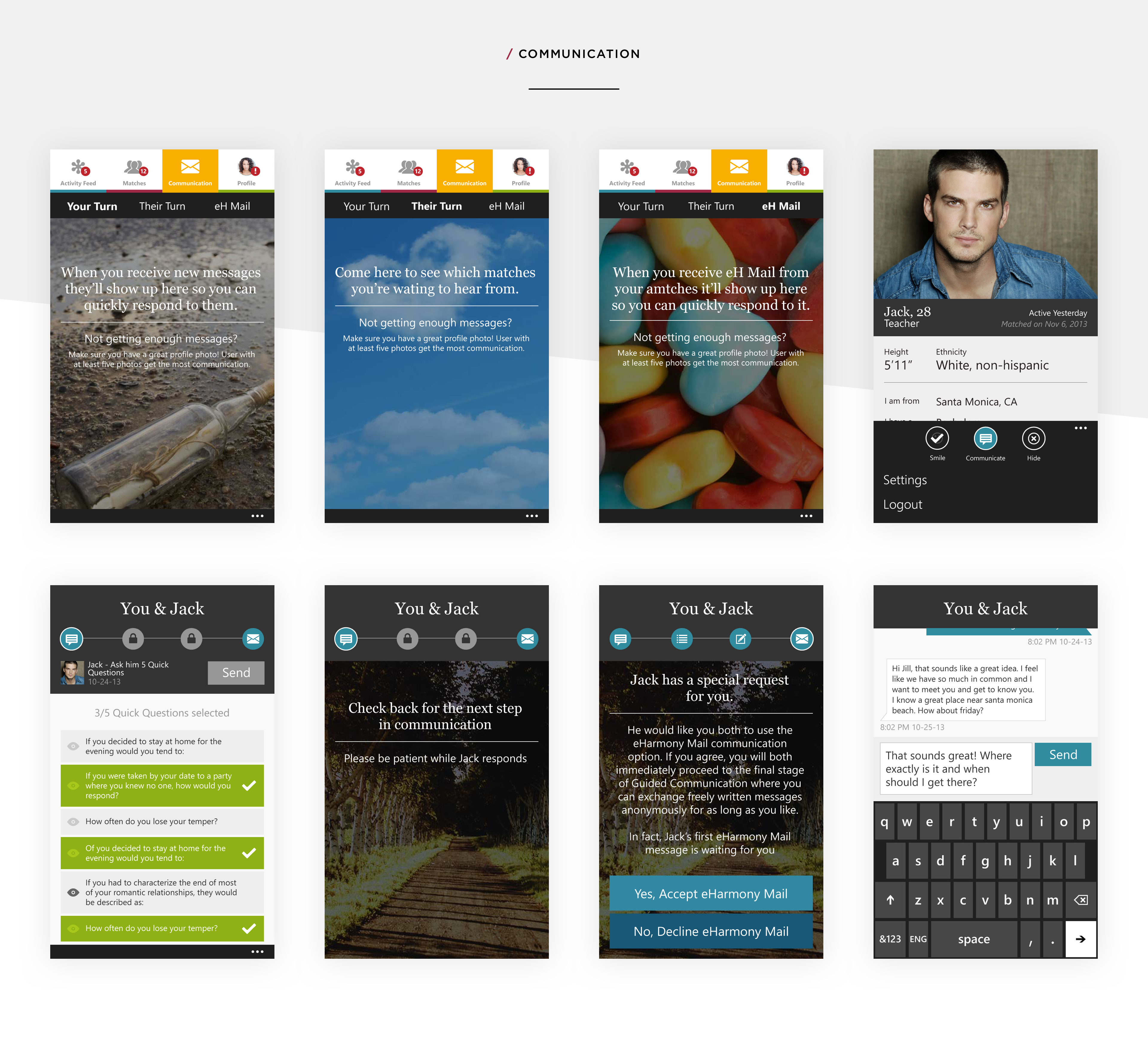 eHarmony guided communication flow