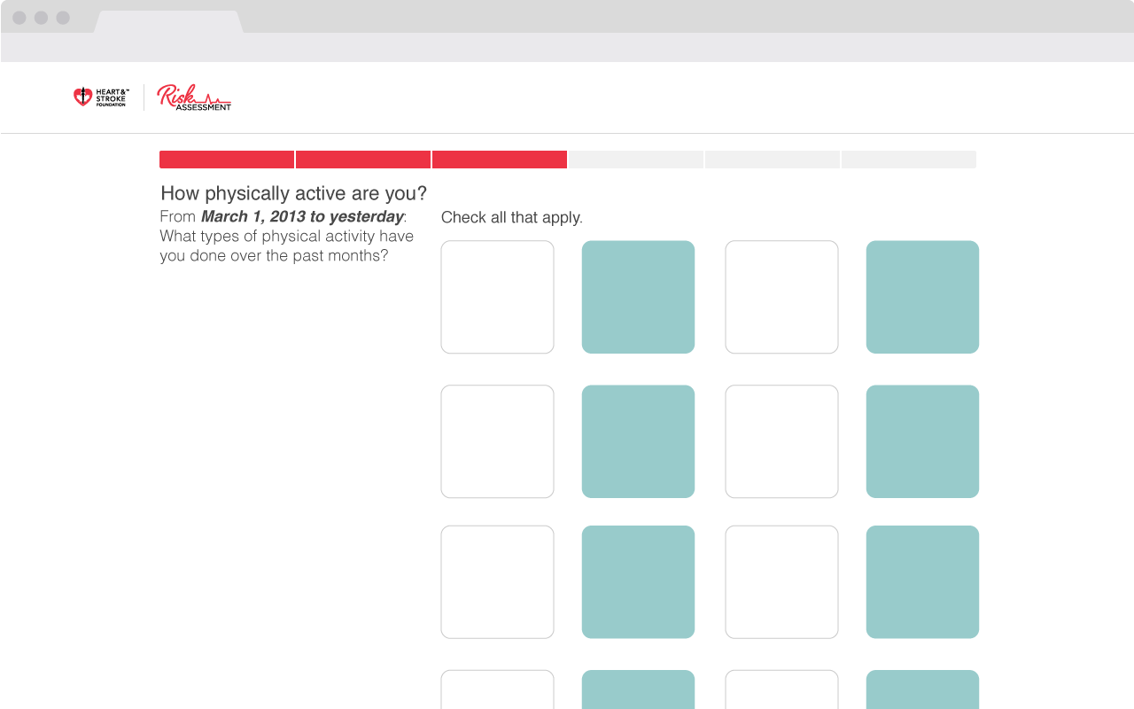 Heart and Stroke risk assessment · activity type grid