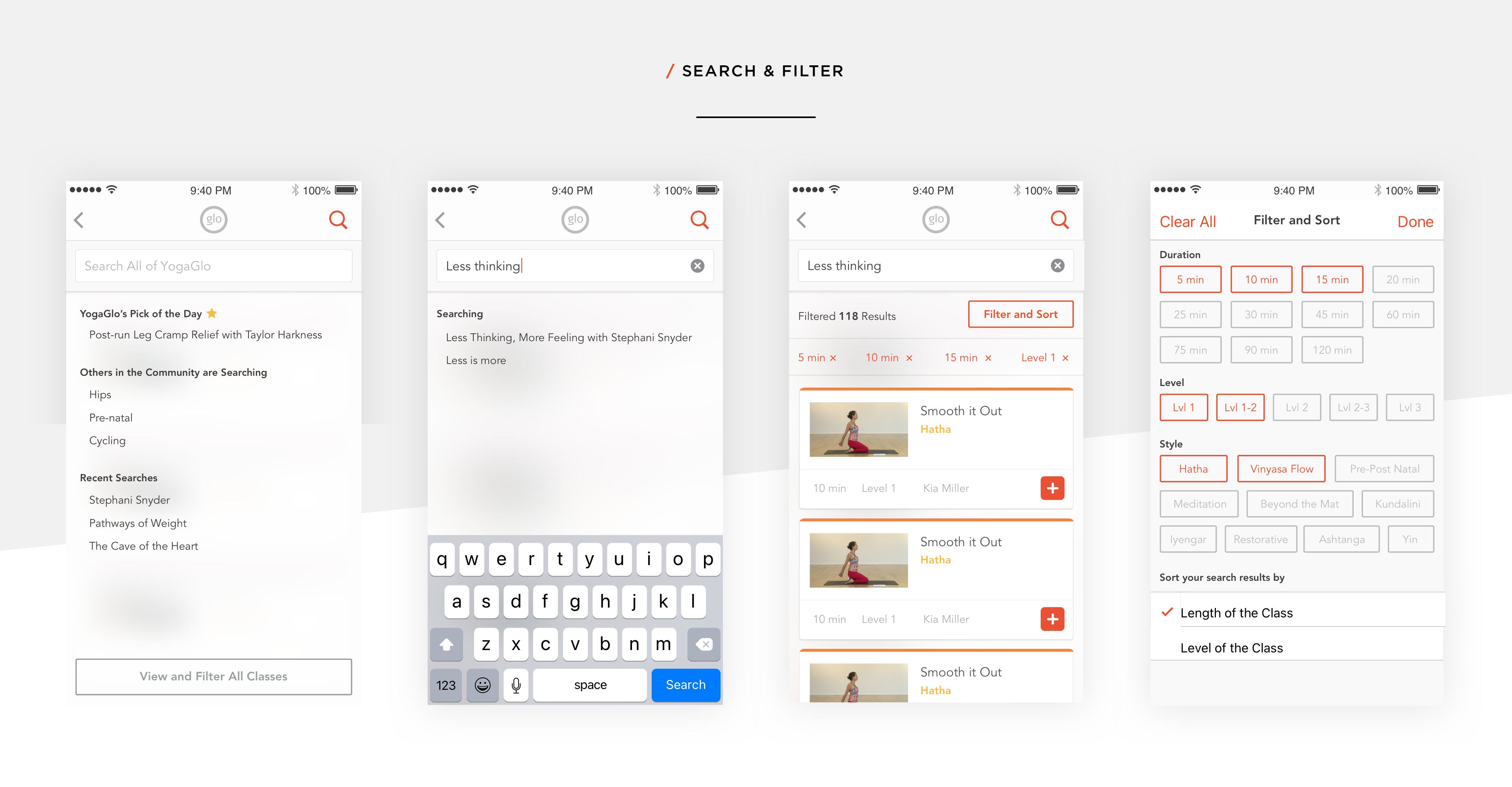 YogaGlo search and filter