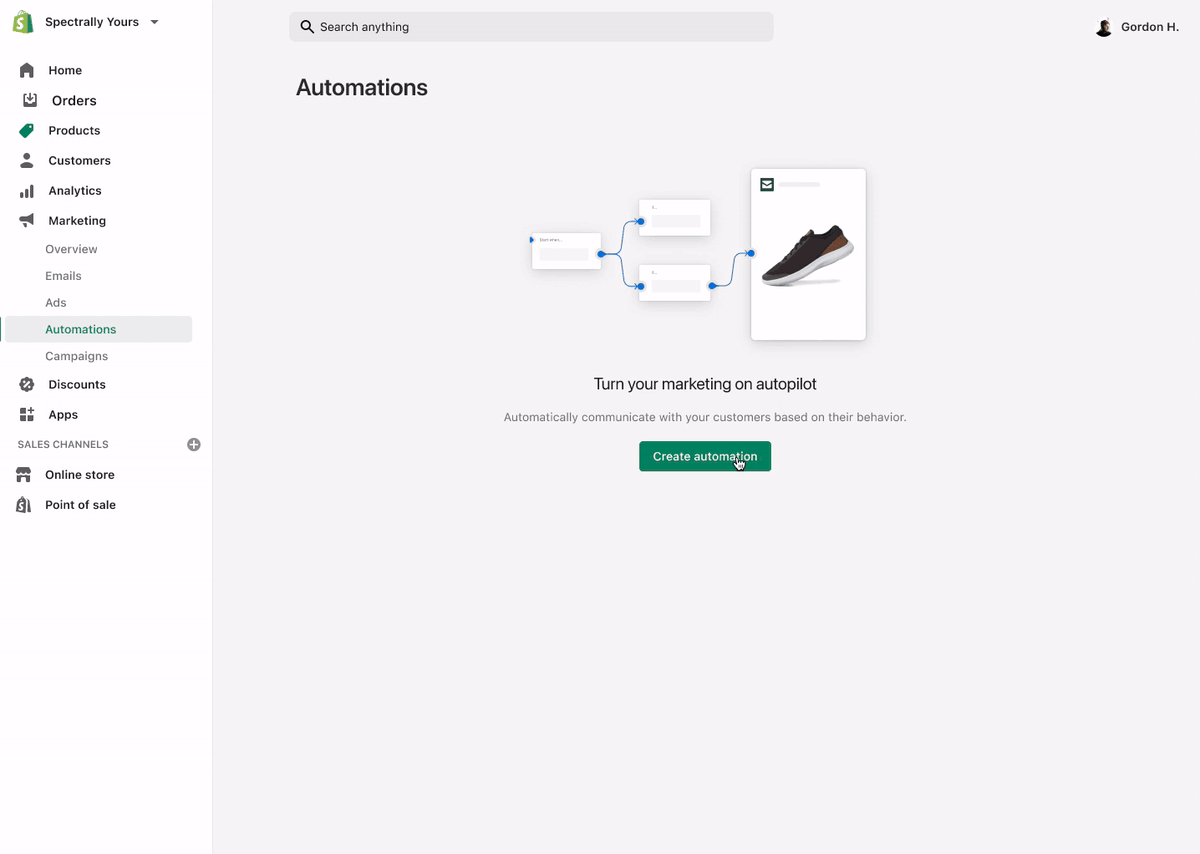 Demo of pre-built Automations like abandoned cart recovery, win-back flows, and post-purchase upsells