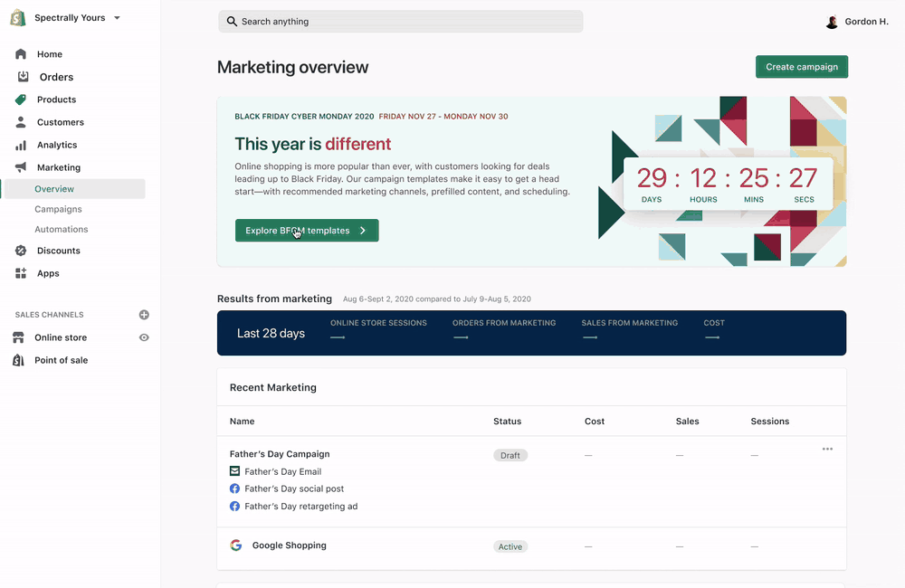 Demo of Campaigns: grouping related marketing activity into a campaign, then viewing full multi-channel orchestration and results